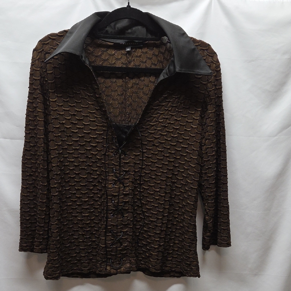 Mesmerize Vintage Y2K Lace Up Blouse Brown Sexy Bikercore